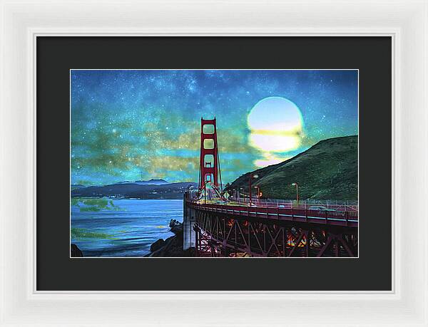 Golden Gate Bridge and Artistic Moon Landscape - Framed Print