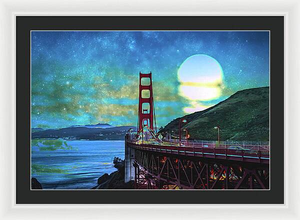 Golden Gate Bridge and Artistic Moon Landscape - Framed Print