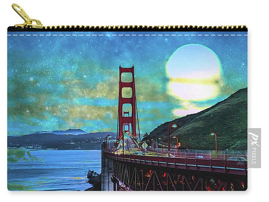 Golden Gate Bridge and Artistic Moon Landscape - Zip Pouch