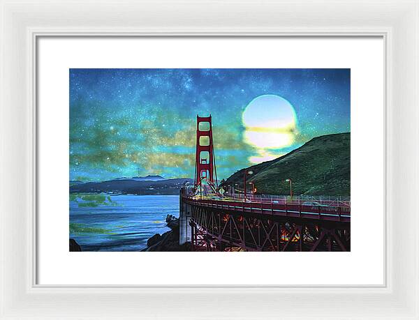 Golden Gate Bridge and Artistic Moon Landscape - Framed Print