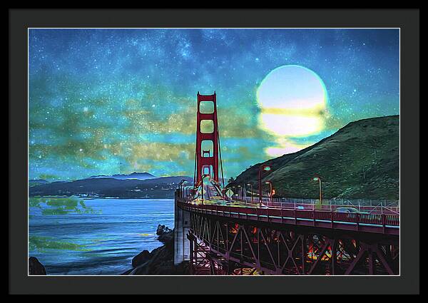 Golden Gate Bridge and Artistic Moon Landscape - Framed Print