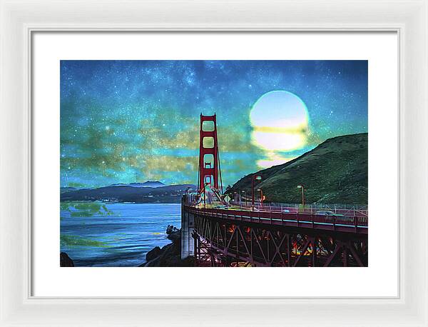 Golden Gate Bridge and Artistic Moon Landscape - Framed Print