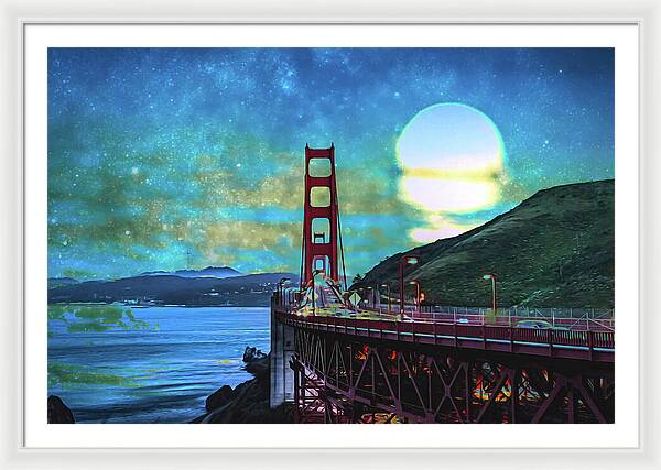 Golden Gate Bridge and Artistic Moon Landscape - Framed Print
