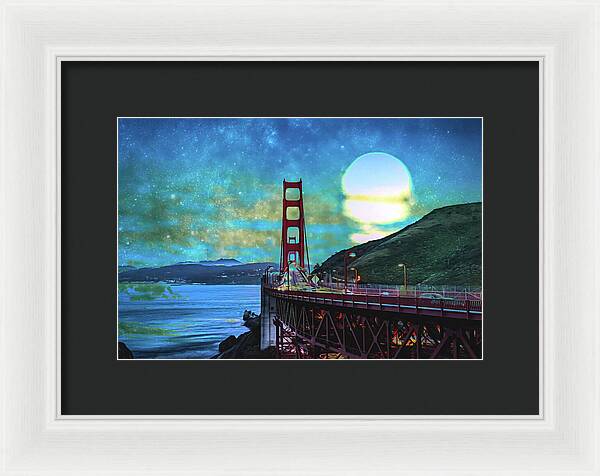Golden Gate Bridge and Artistic Moon Landscape - Framed Print