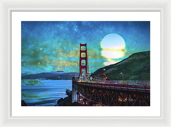 Golden Gate Bridge and Artistic Moon Landscape - Framed Print