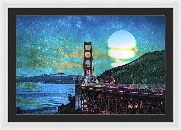 Golden Gate Bridge and Artistic Moon Landscape - Framed Print