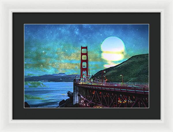 Golden Gate Bridge and Artistic Moon Landscape - Framed Print