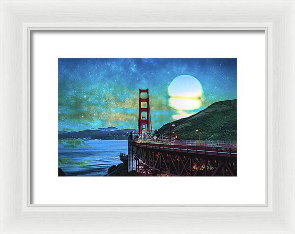 Golden Gate Bridge and Artistic Moon Landscape - Framed Print