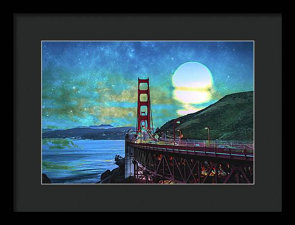 Golden Gate Bridge and Artistic Moon Landscape - Framed Print