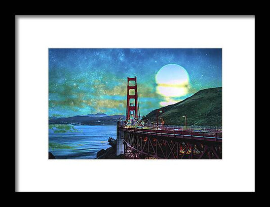 Golden Gate Bridge and Artistic Moon Landscape - Framed Print