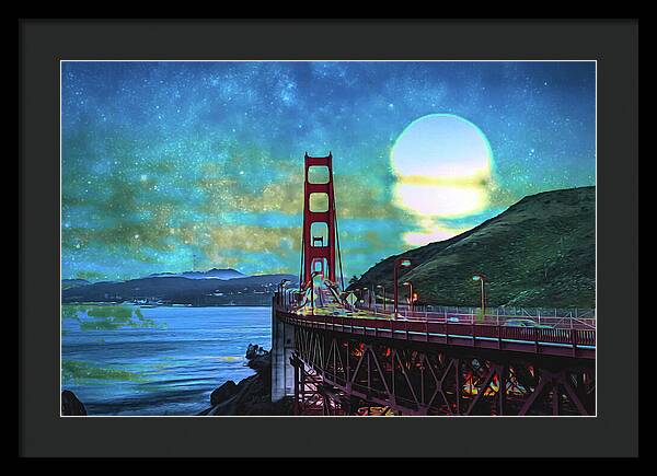 Golden Gate Bridge and Artistic Moon Landscape - Framed Print