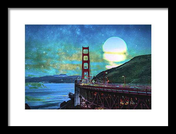 Golden Gate Bridge and Artistic Moon Landscape - Framed Print