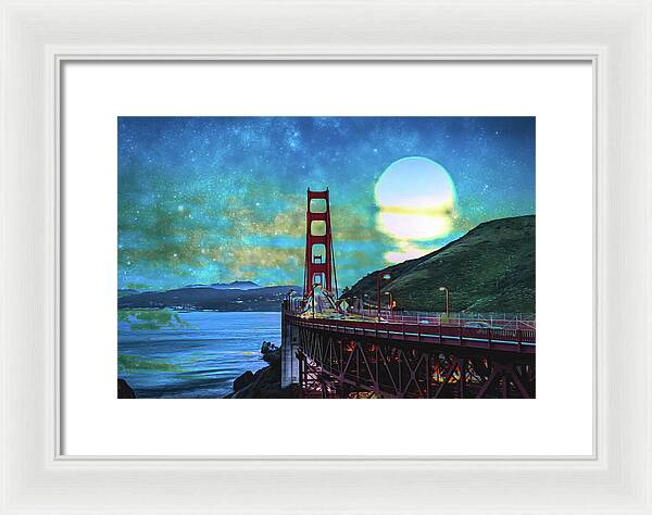 Golden Gate Bridge and Artistic Moon Landscape - Framed Print