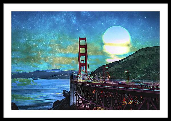 Golden Gate Bridge and Artistic Moon Landscape - Framed Print