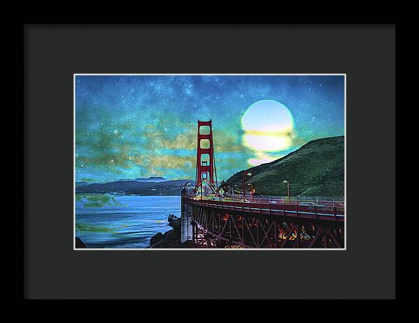 Golden Gate Bridge and Artistic Moon Landscape - Framed Print