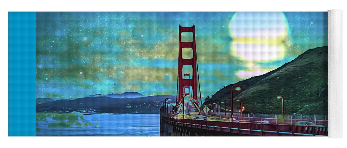Golden Gate Bridge and Artistic Moon Landscape - Yoga Mat