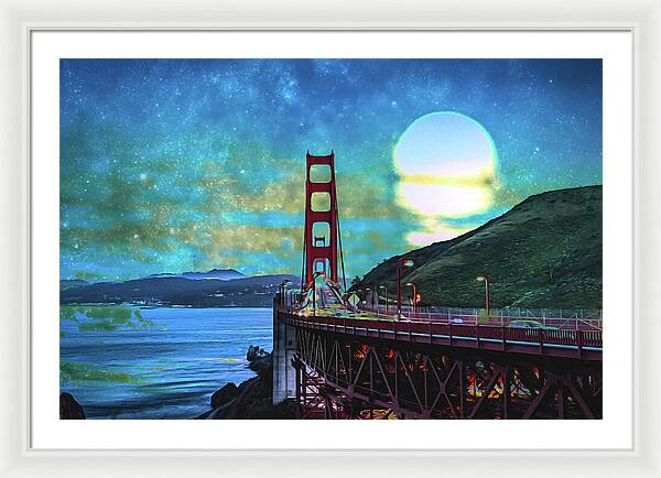 Golden Gate Bridge and Artistic Moon Landscape - Framed Print
