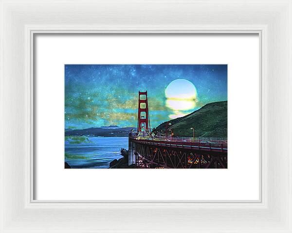 Golden Gate Bridge and Artistic Moon Landscape - Framed Print