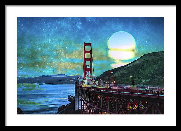 Golden Gate Bridge and Artistic Moon Landscape - Framed Print
