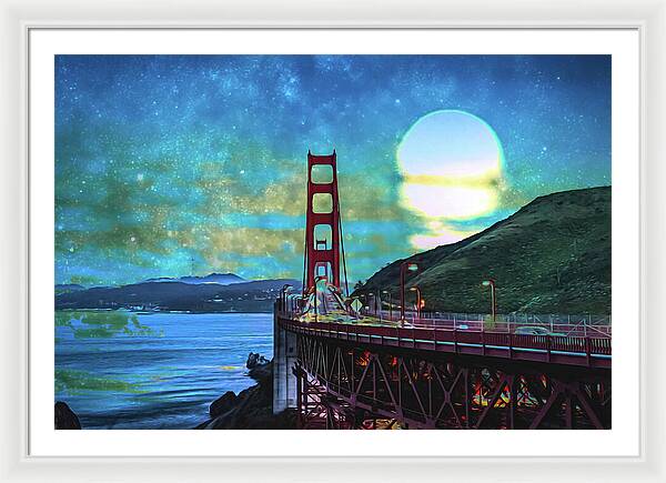 Golden Gate Bridge and Artistic Moon Landscape - Framed Print