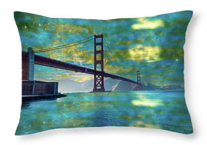 Golden Light on a Goldne day in the Golden Gate Bridge - Throw Pillow