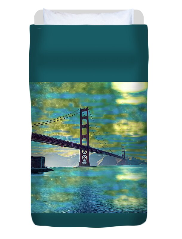 Golden Light on a Goldne day in the Golden Gate Bridge - Duvet Cover