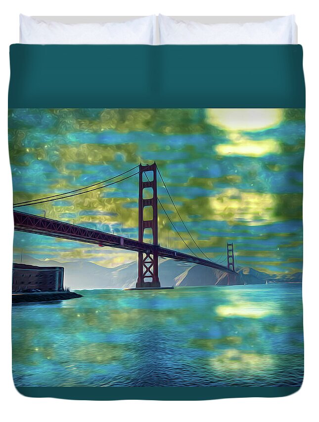 Golden Light on a Goldne day in the Golden Gate Bridge - Duvet Cover