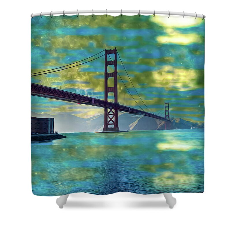 Golden Light on a Goldne day in the Golden Gate Bridge - Shower Curtain
