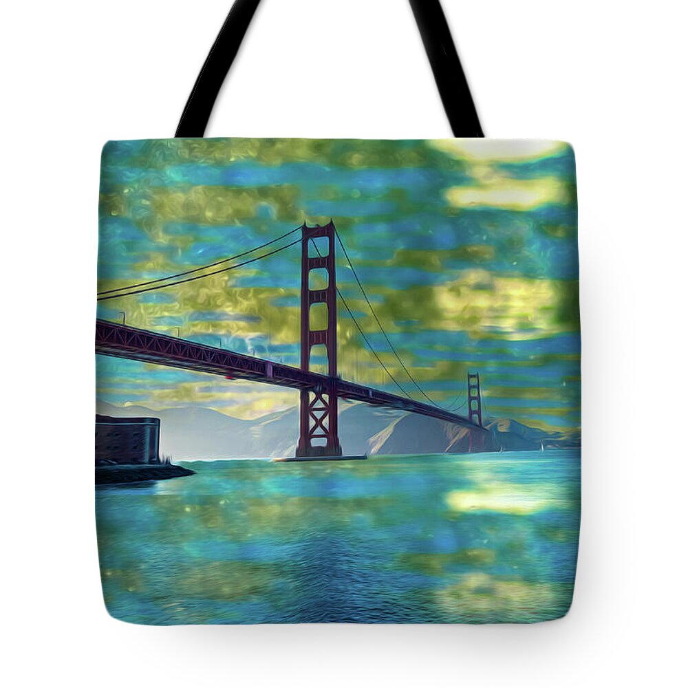 Golden Light on a Goldne day in the Golden Gate Bridge - Tote Bag