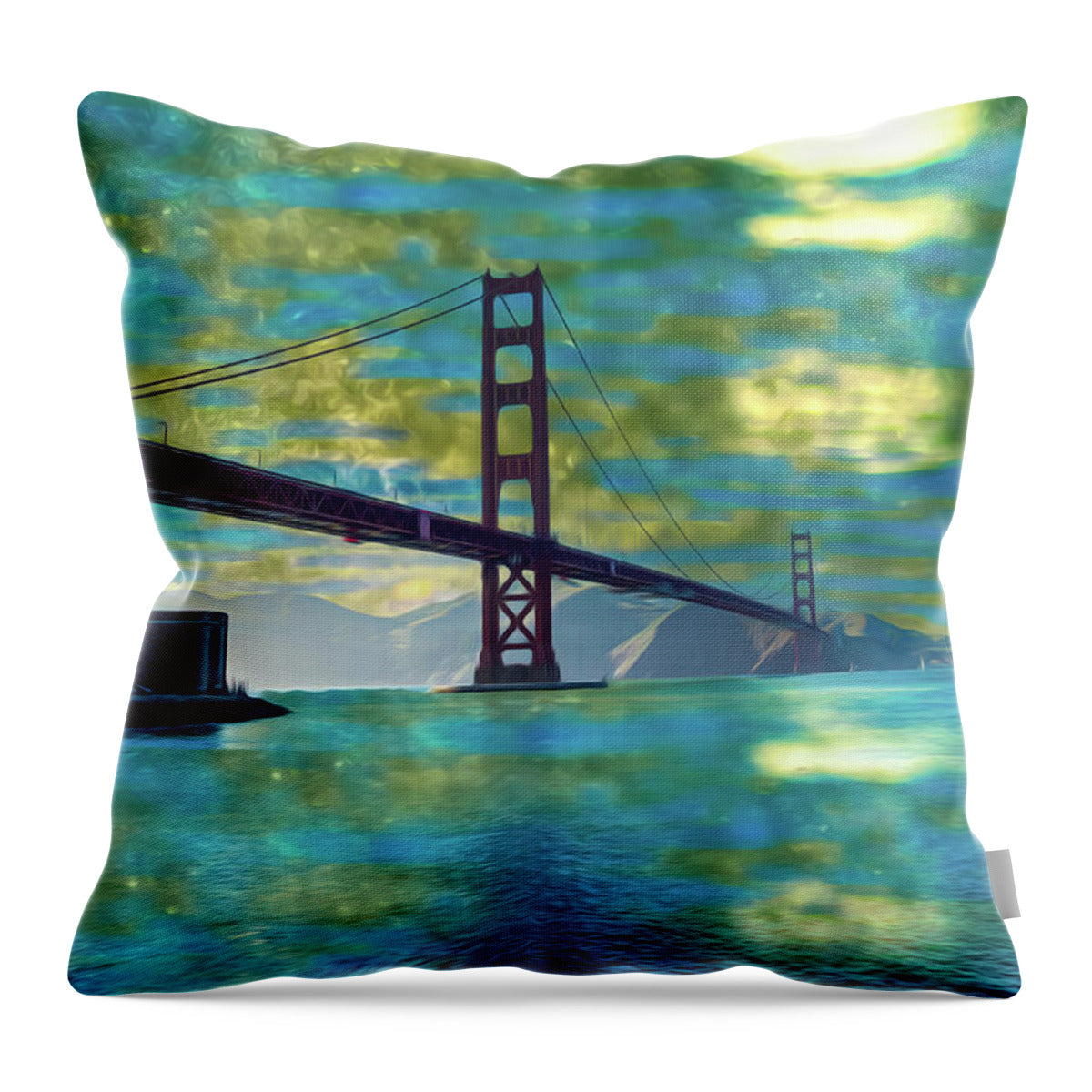 Golden Light on a Goldne day in the Golden Gate Bridge - Throw Pillow