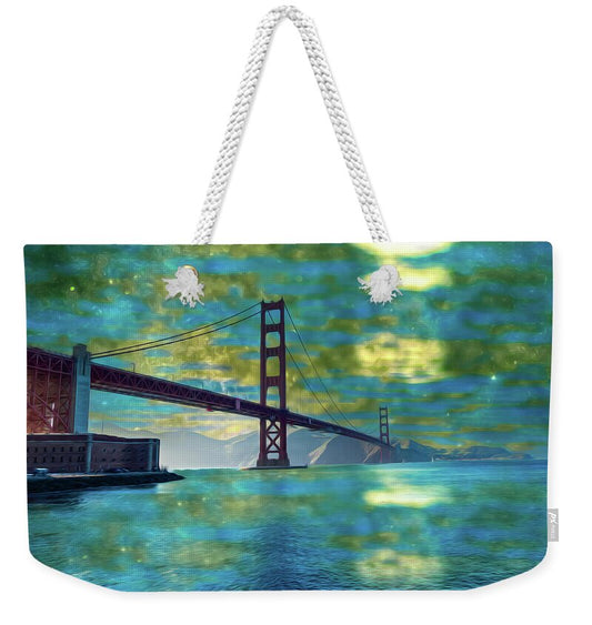 Golden Light on a Goldne day in the Golden Gate Bridge - Weekender Tote Bag