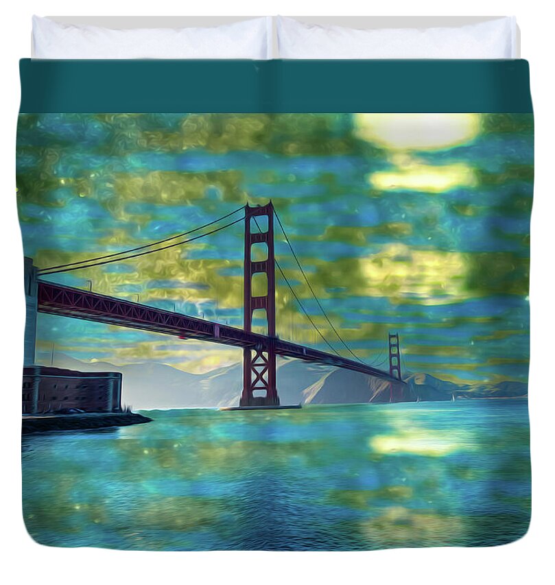 Golden Light on a Goldne day in the Golden Gate Bridge - Duvet Cover