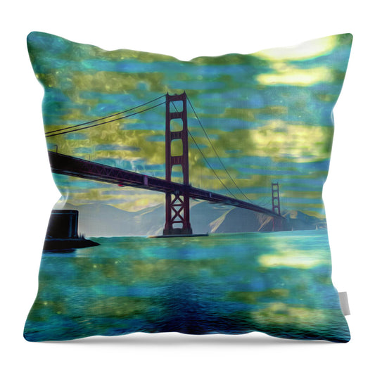 Golden Light on a Goldne day in the Golden Gate Bridge - Throw Pillow