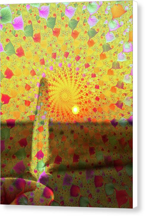 Golden Sunset and Feather with Fractals - Canvas Print
