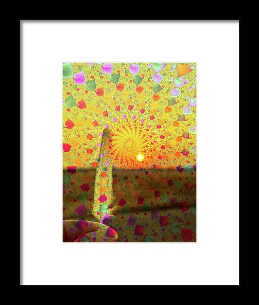 Golden Sunset and Feather with Fractals - Framed Print