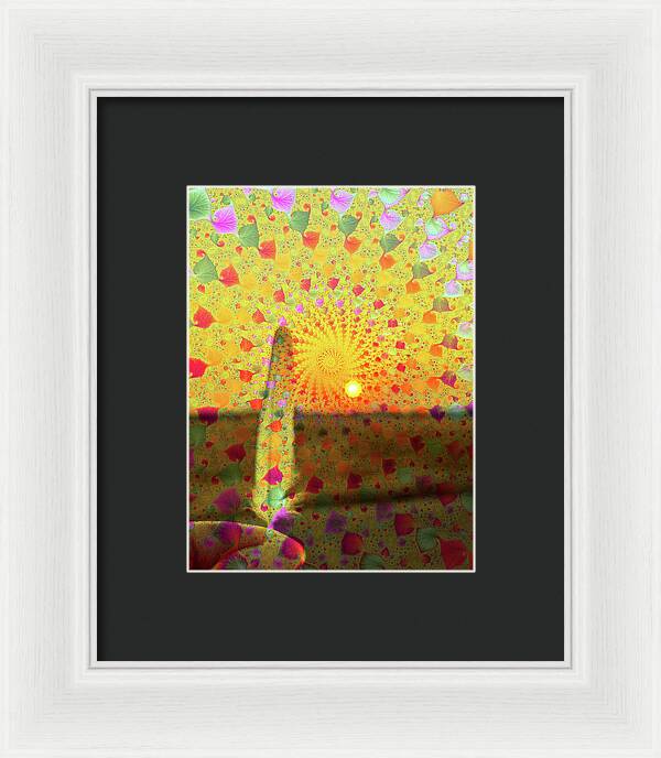 Golden Sunset and Feather with Fractals - Framed Print