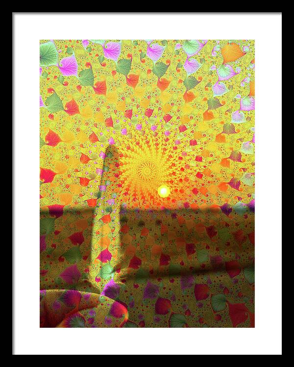 Golden Sunset and Feather with Fractals - Framed Print