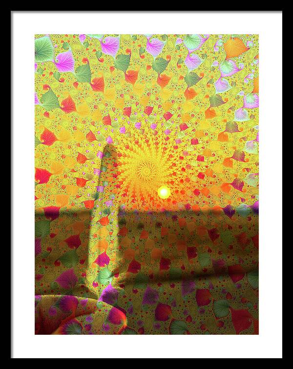 Golden Sunset and Feather with Fractals - Framed Print