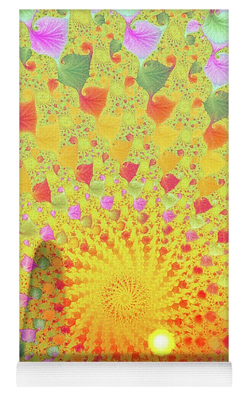 Golden Sunset and Feather with Fractals - Yoga Mat