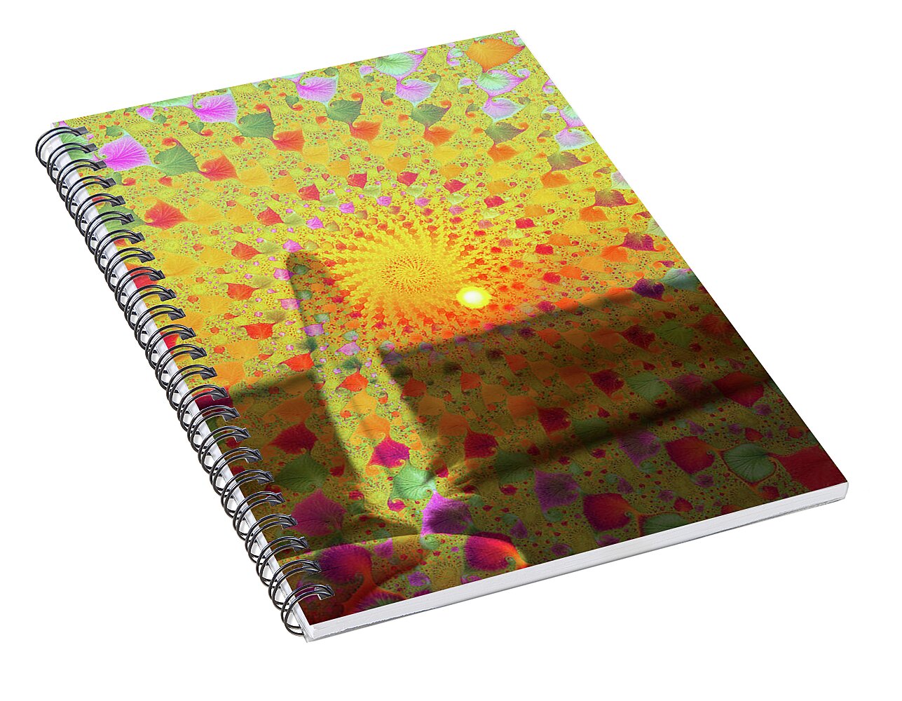 Golden Sunset and Feather with Fractals - Spiral Notebook