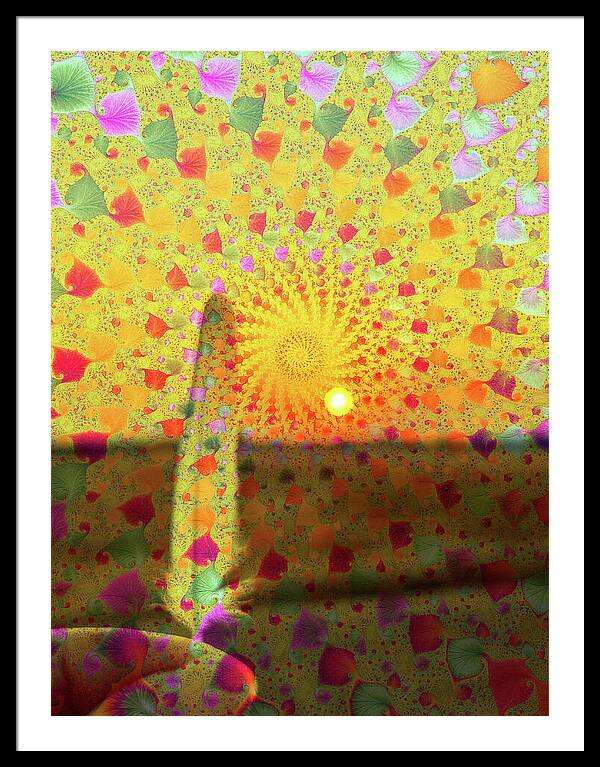 Golden Sunset and Feather with Fractals - Framed Print