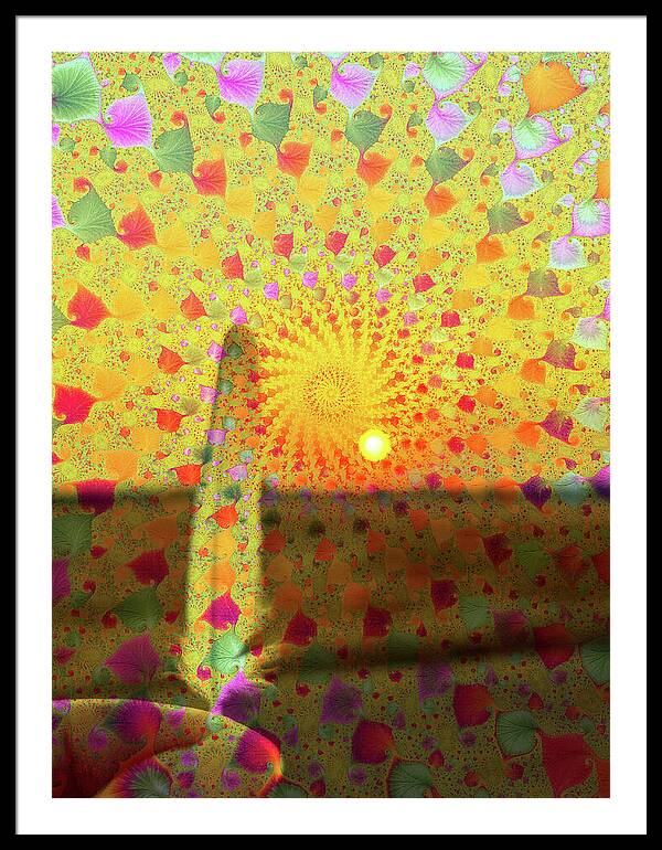 Golden Sunset and Feather with Fractals - Framed Print