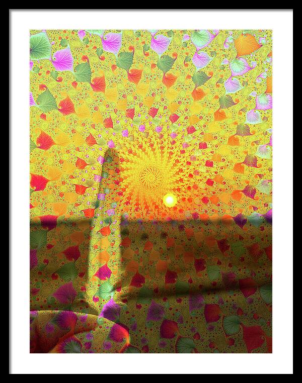 Golden Sunset and Feather with Fractals - Framed Print