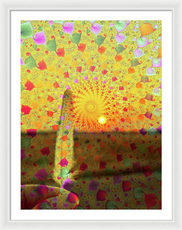 Golden Sunset and Feather with Fractals - Framed Print