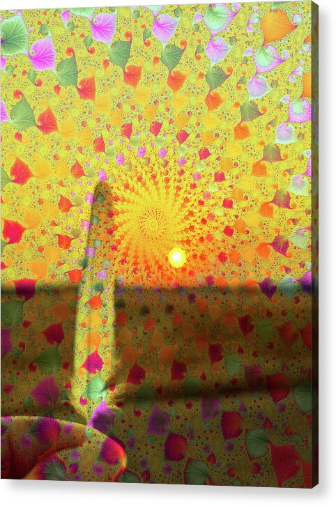 Golden Sunset and Feather with Fractals - Acrylic Print