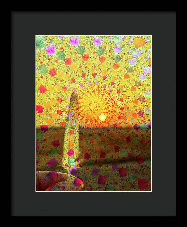 Golden Sunset and Feather with Fractals - Framed Print