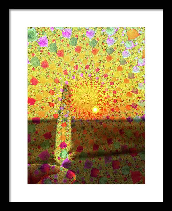 Golden Sunset and Feather with Fractals - Framed Print