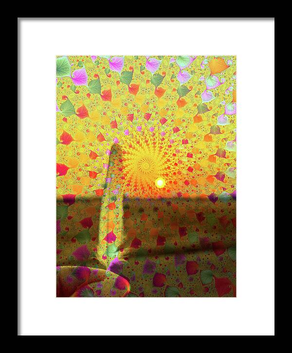 Golden Sunset and Feather with Fractals - Framed Print