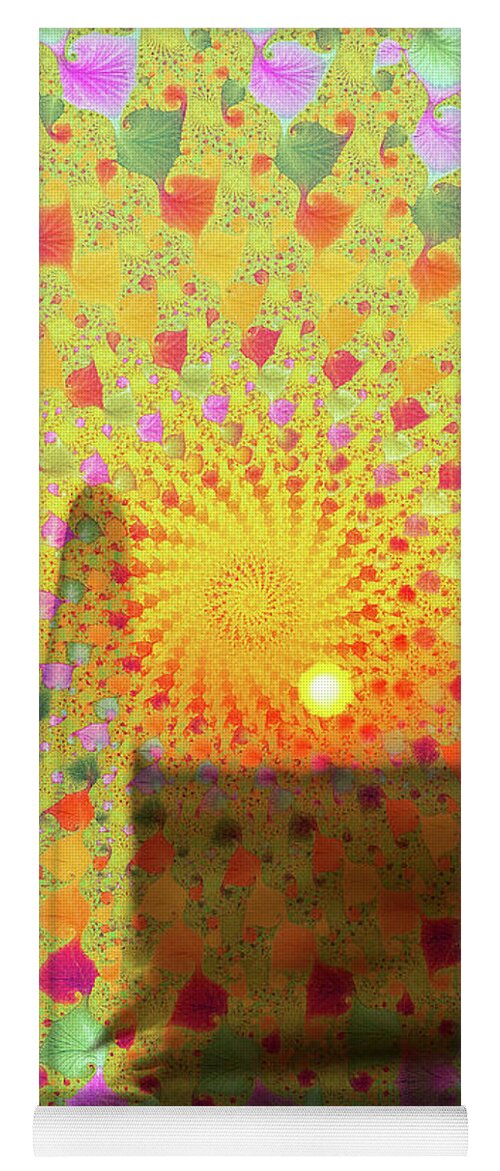 Golden Sunset and Feather with Fractals - Yoga Mat