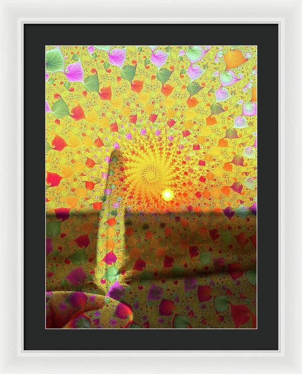 Golden Sunset and Feather with Fractals - Framed Print